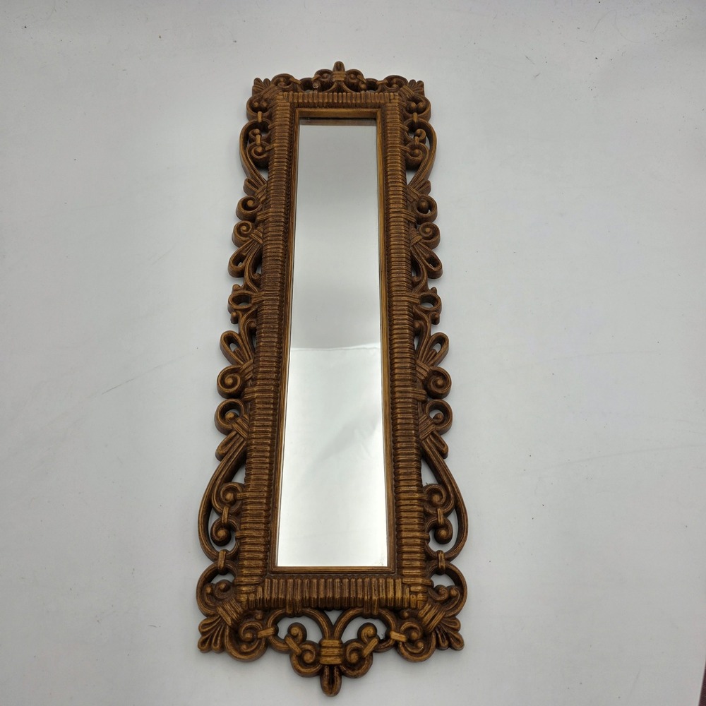 Vintage Ornate Gold Wall Mirror Hollywood Regency Scroll Frame 20 Inch